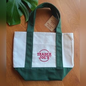 NWT Trader Joe's Mini Canvas Green Tote Bag